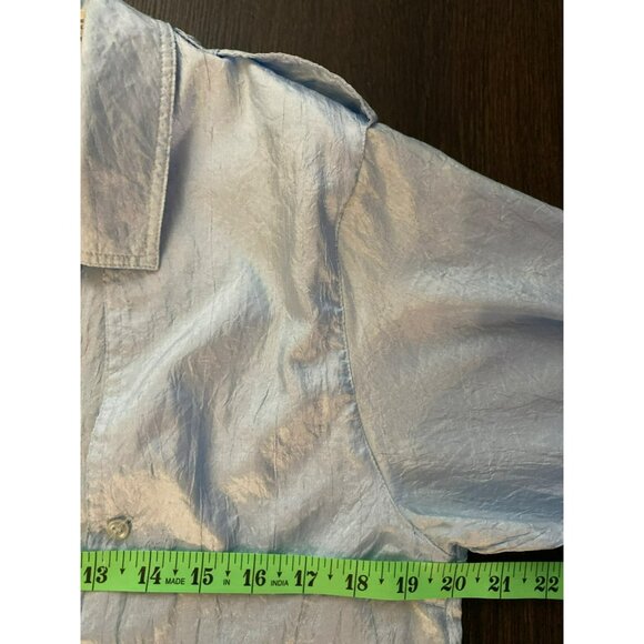 Diane Von Furstenberg Blue Crinkled Button-Up Blouse Size 10 Polyester - Picture 5 of 6